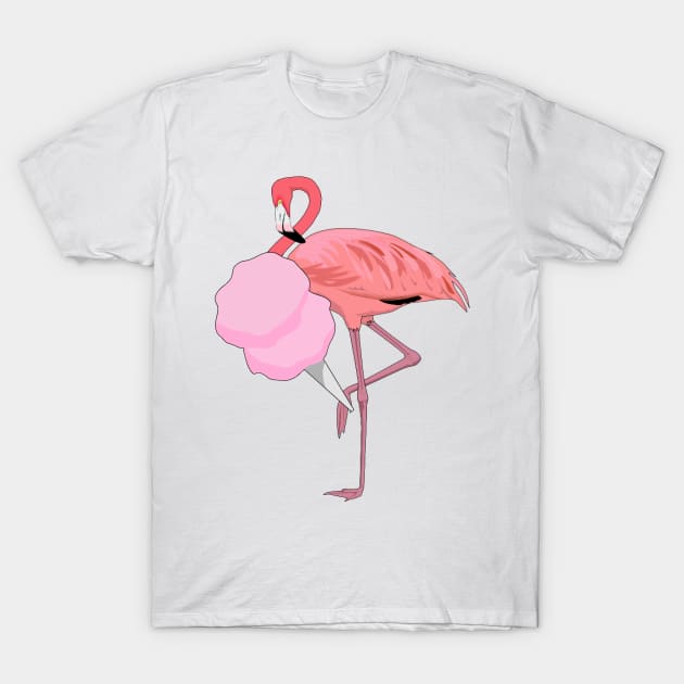 Cute Pink Flamingo Eating Cotton Candy T-Shirt by TammyWinandArt